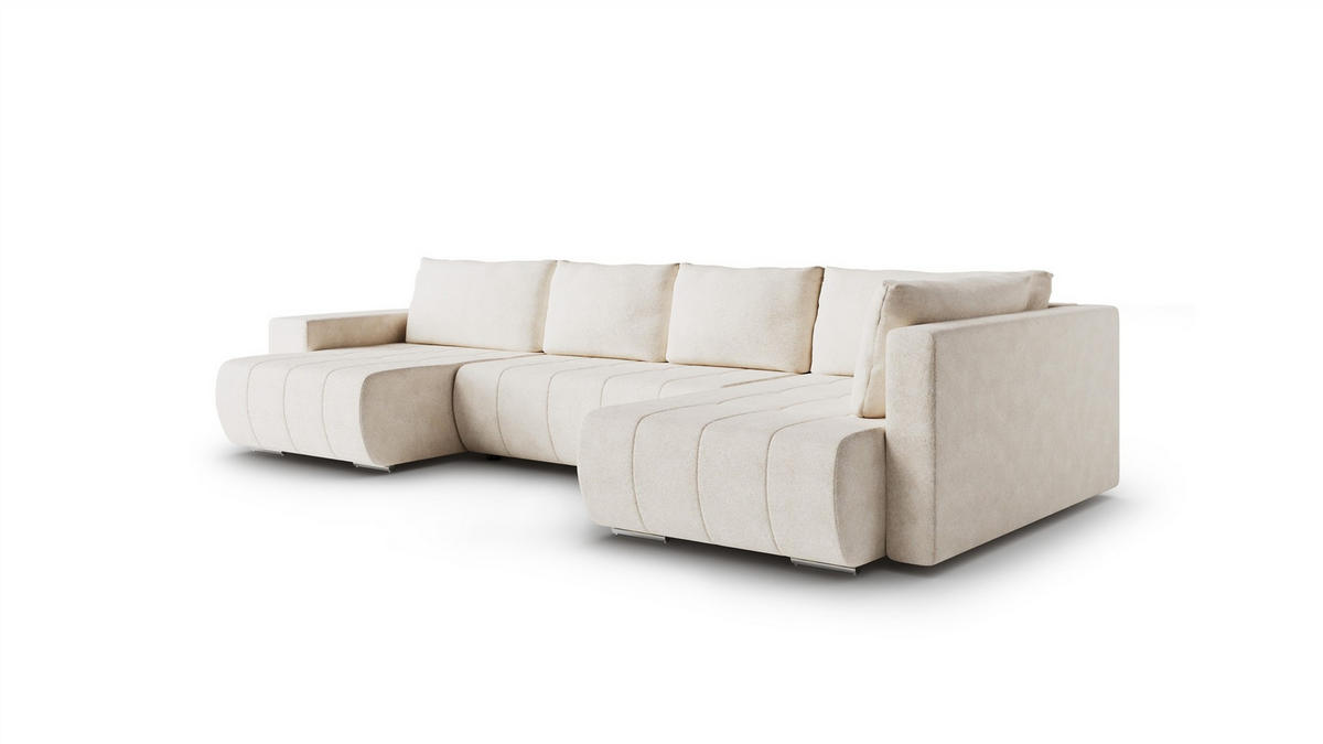 WOHNLANDSCHAFT Armanda - Creme, Holzwerkstoff/Textil (185/83/392cm) - Fun Möbel