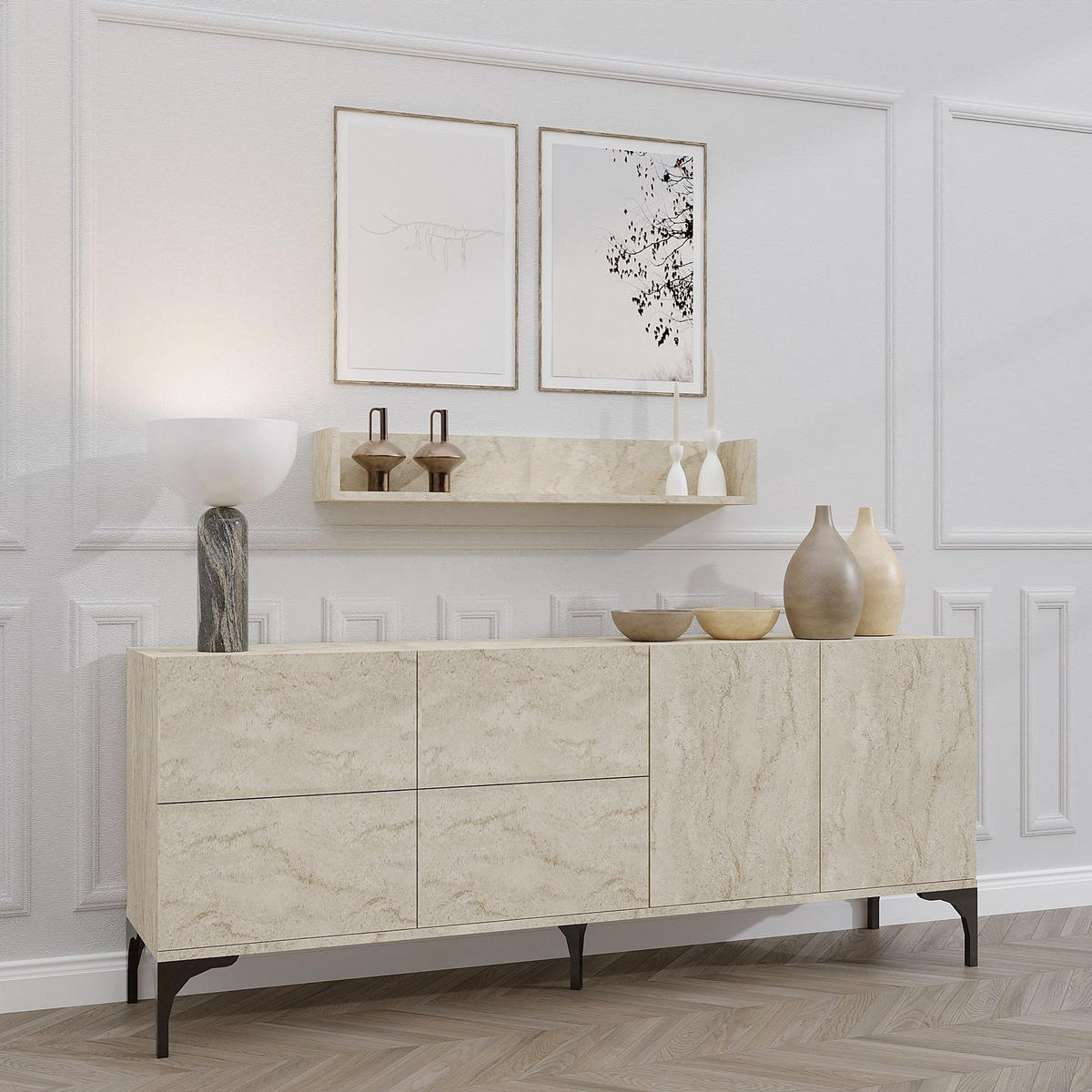 BUFFETSCHRANK stella beige - Beige, Holz (40/55/180cm) - Habitat Garten