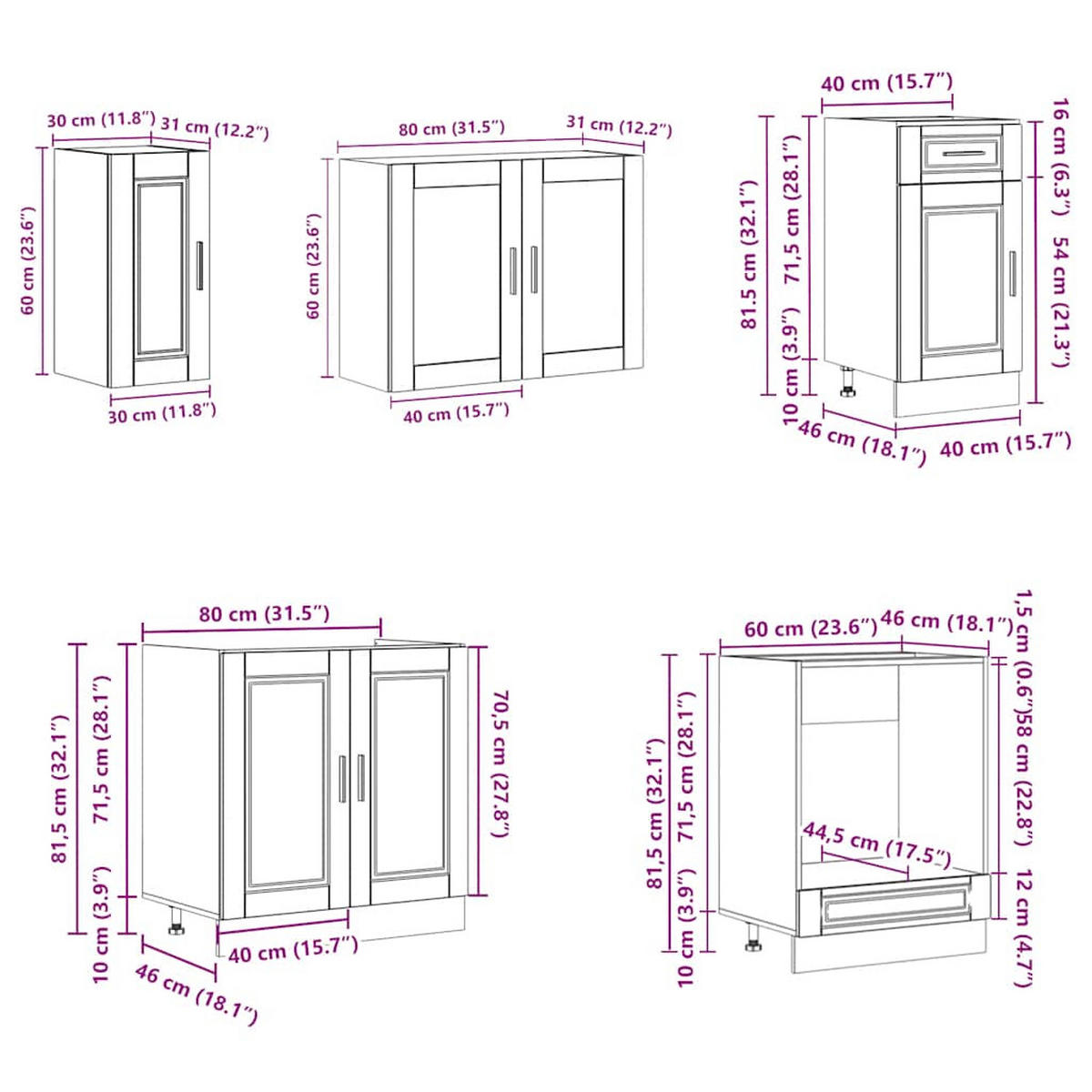 KÜCHENSCHRANK 8er Set Kalmar Grau Sonoma Holzwerkstoff - Grau, Holzwerkstoff (57/207/60cm) - vidaXL