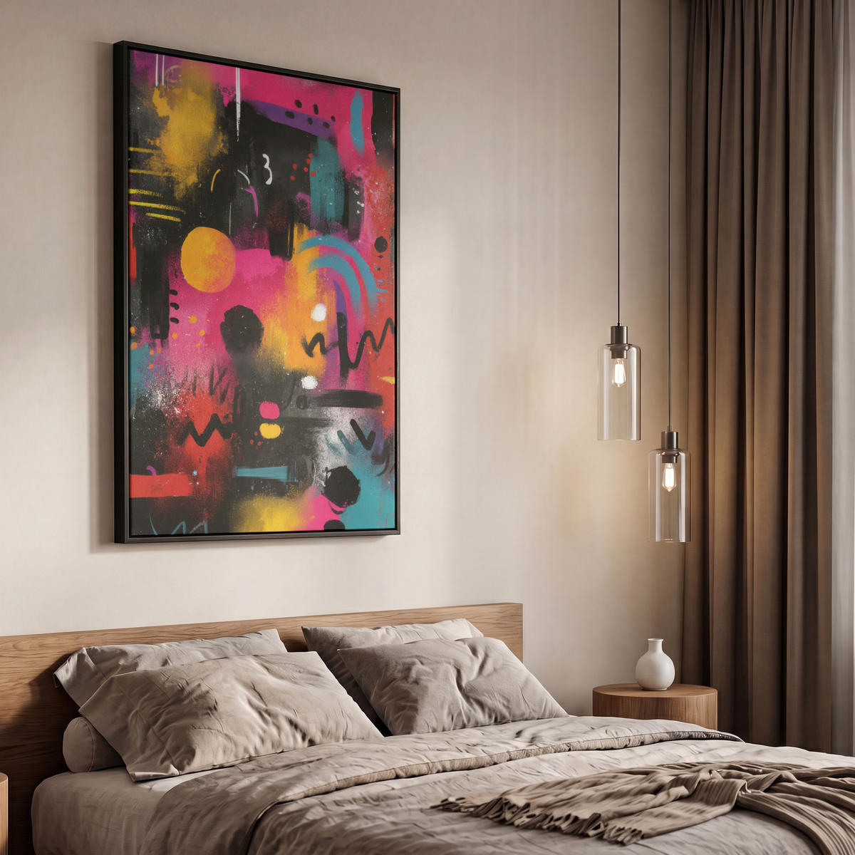 LEINWAND Bilder mit Rahmen - Farbflächen - Formen - Bunt - Abstrakt - 60x90 - Pink, Textil (60/90cm) - MuchoWow