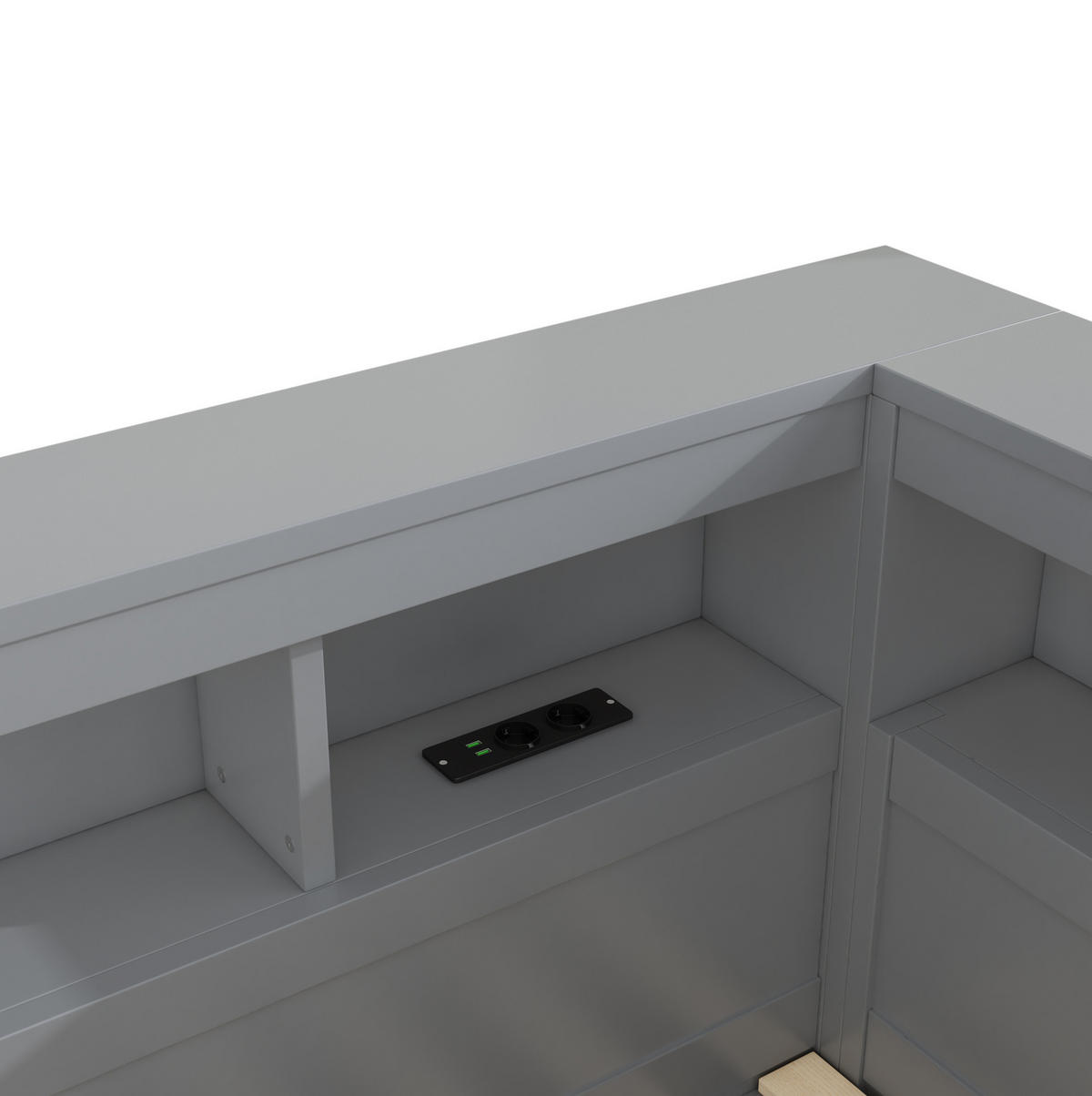 DAYBETT aus Spanplatte und MDF 140x200 cm Grau mit Stauraum, Steckdosen und USB-Anschlüssen - Grau, Holzwerkstoff (140/200cm) - IVMEU