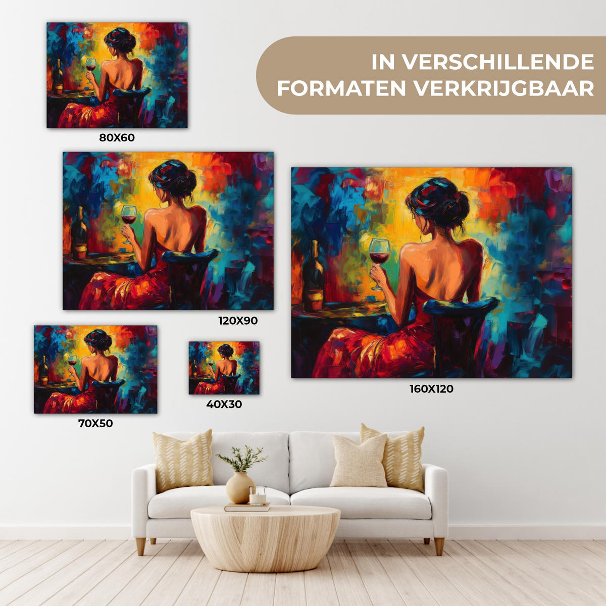 LEINWANDBILD Wein - Frau - Stimmungsvoll - Farbenfroh 40x30 cm - Bordeaux, Textil (40/30cm) - MuchoWow