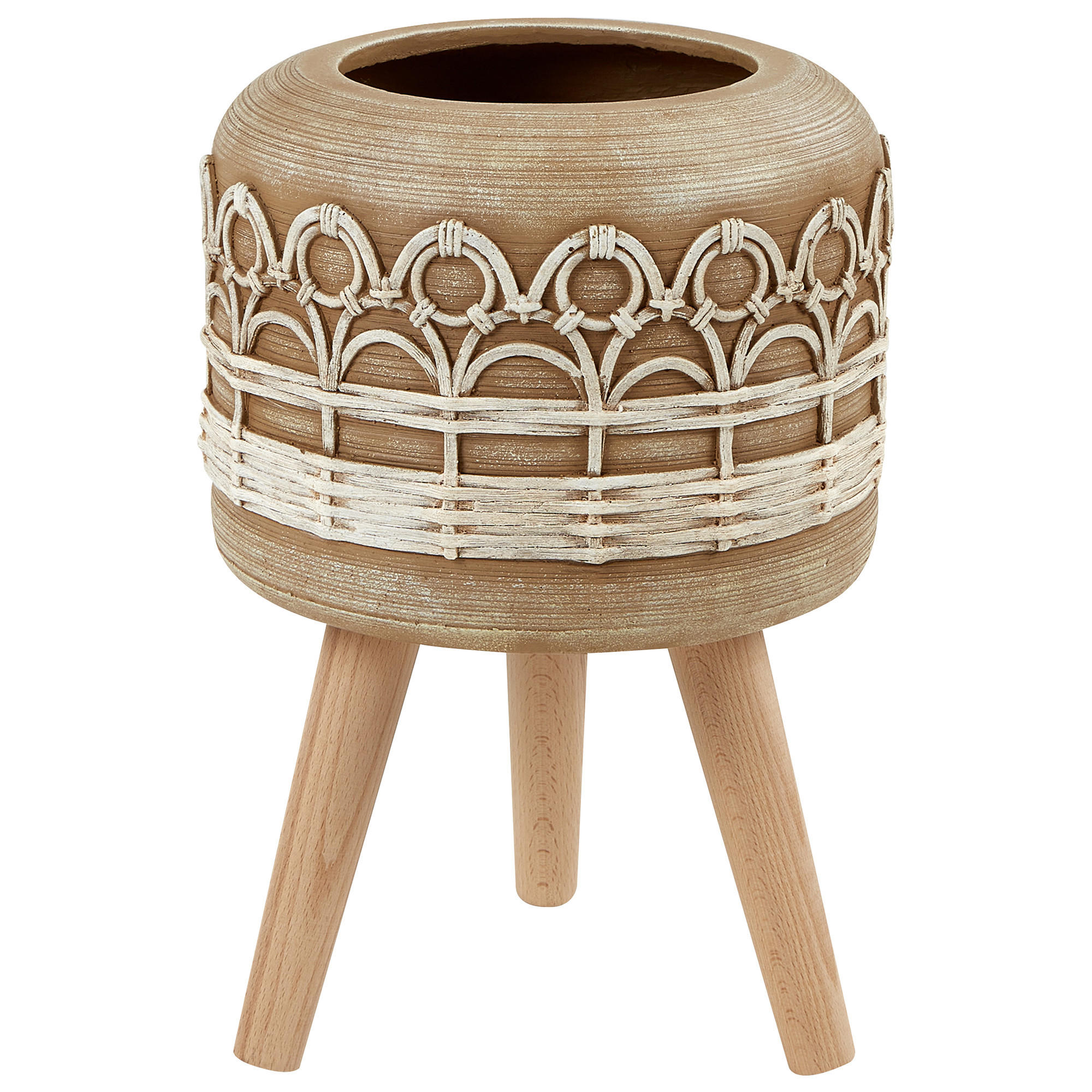 BLUMENTOPF Braun Cyrtomium - Hellbraun/Beige, Stein (42cm) - Beliani