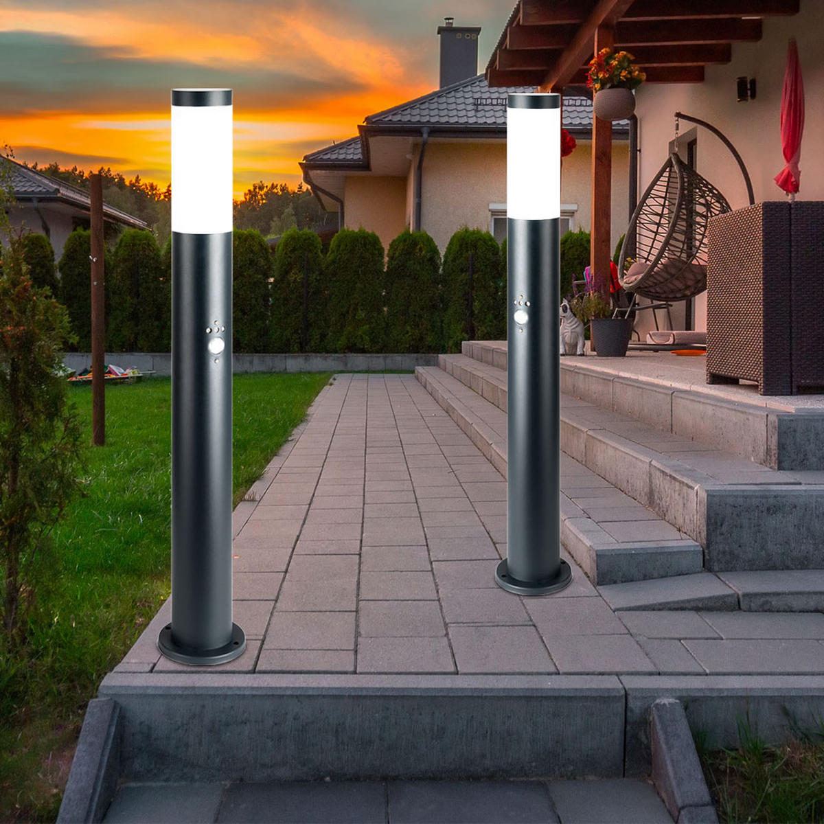 WEGELEUCHTE Edelstahl Anthrazit mit Bewegungsmelder - Anthrazit, Metall (12.7/12.7/80cm) - Globo Lighting