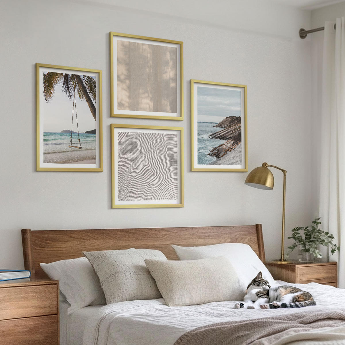 WANDBILDER 4er Set - 50x50 cm & 40x60 cm Goldrahmen - Sommerlicher Sandstrand mit Meerblick - Goldfarben, Kunststoff (50/50cm) - ArtPrintCave