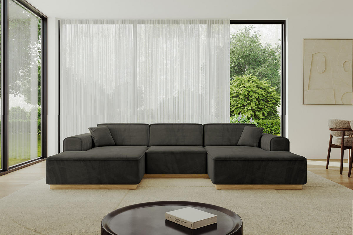 WOHNLANDSCHAFT IREA-U1-v2 - 297x165x81 cm Schwarz - Schwarz, Holzwerkstoff/Textil (297/81/165cm) - ALTDECOR