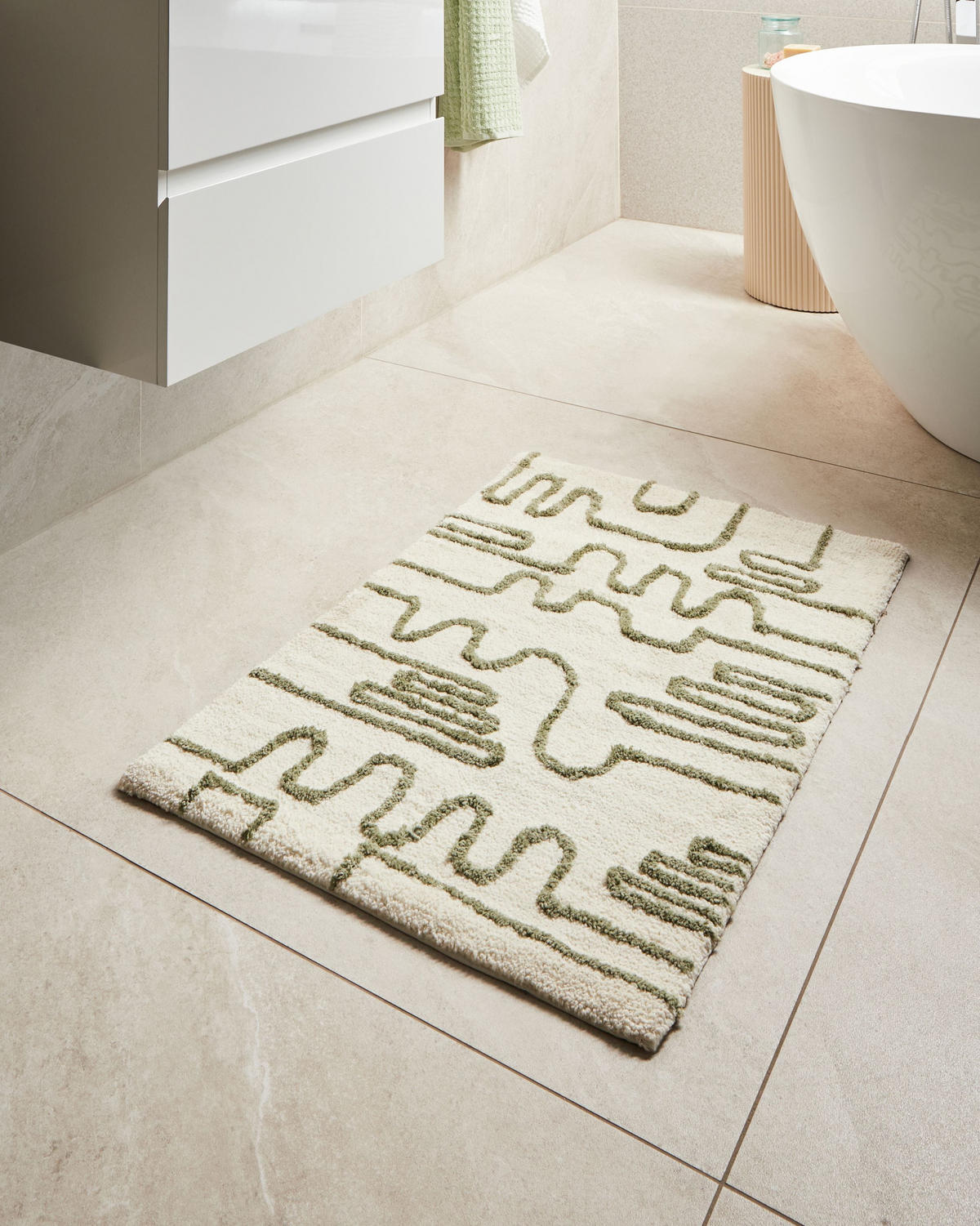KOUPELNOVÁ PŘEDLOŽKA Béžová 60/90 cm Daharl - olivově zelená/zelená barva, textil (60/90cm) - Beliani