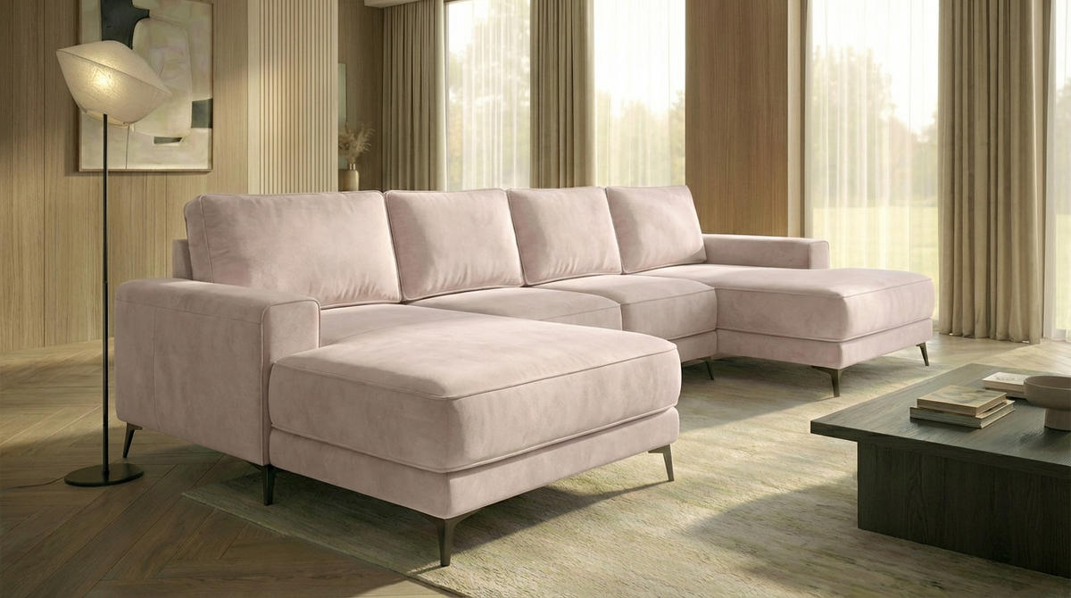 ECKSOFA VALTOR 320 cm x 185 cm – Stoff: VELUTTO Beige 2 Farbe: Beige - Beige, Textil (320/185cm) - A&J MöbelLand