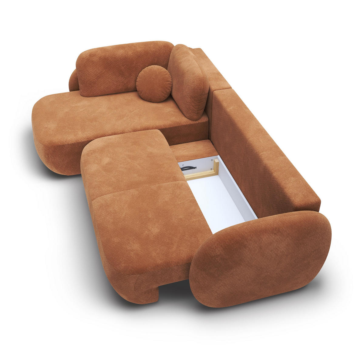 ECKSOFA AMICO II L-S Braun Geflochtener Stoff mit Schlaffunktion - Braun, Holz (289/190cm) - MASSENO