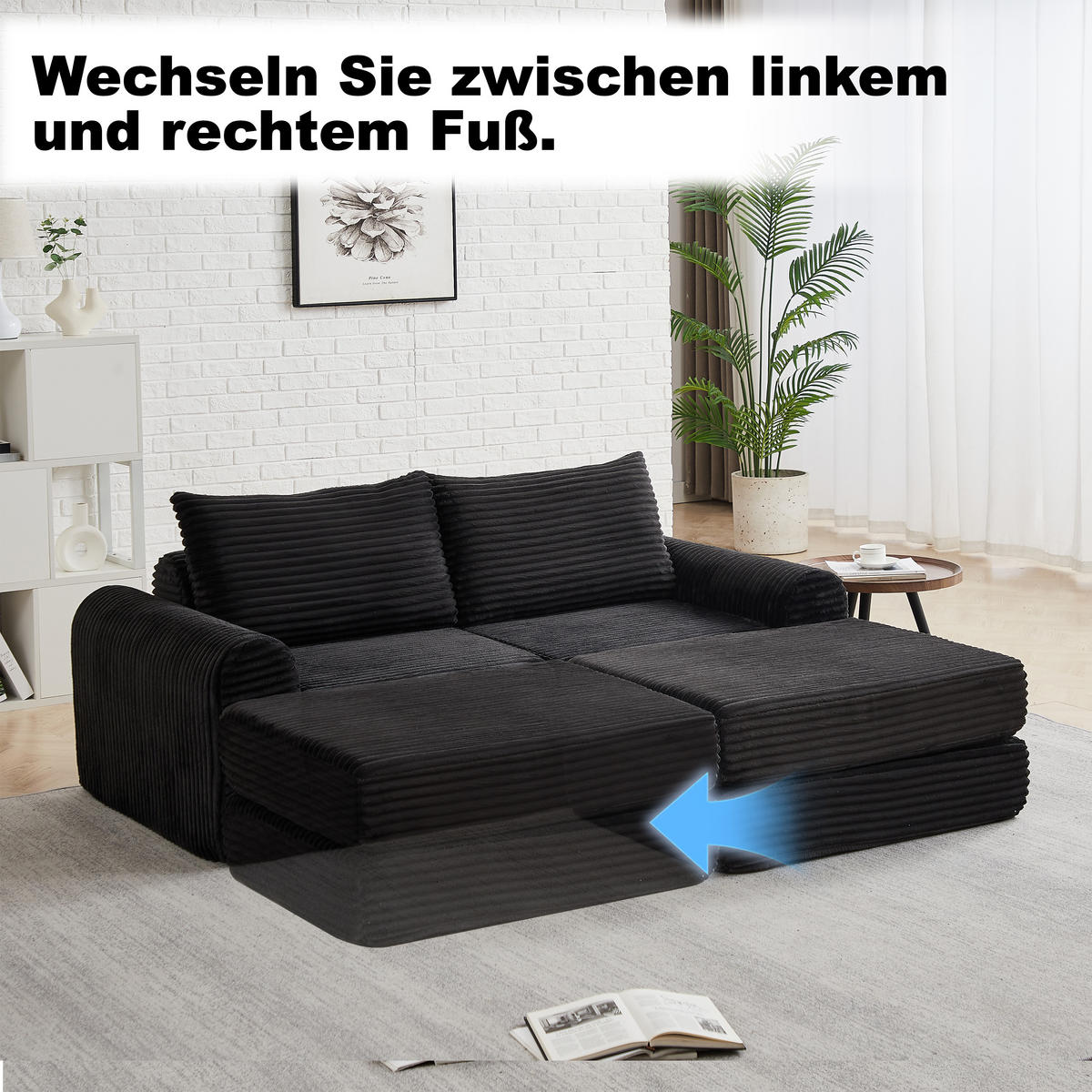SCHLAFSOFA, Cord mit modularer Fußstütze, als Sofa & Bett, 243/194/53 cm, Schwarz - Schwarz, Textil (243/53/194cm) - Redom