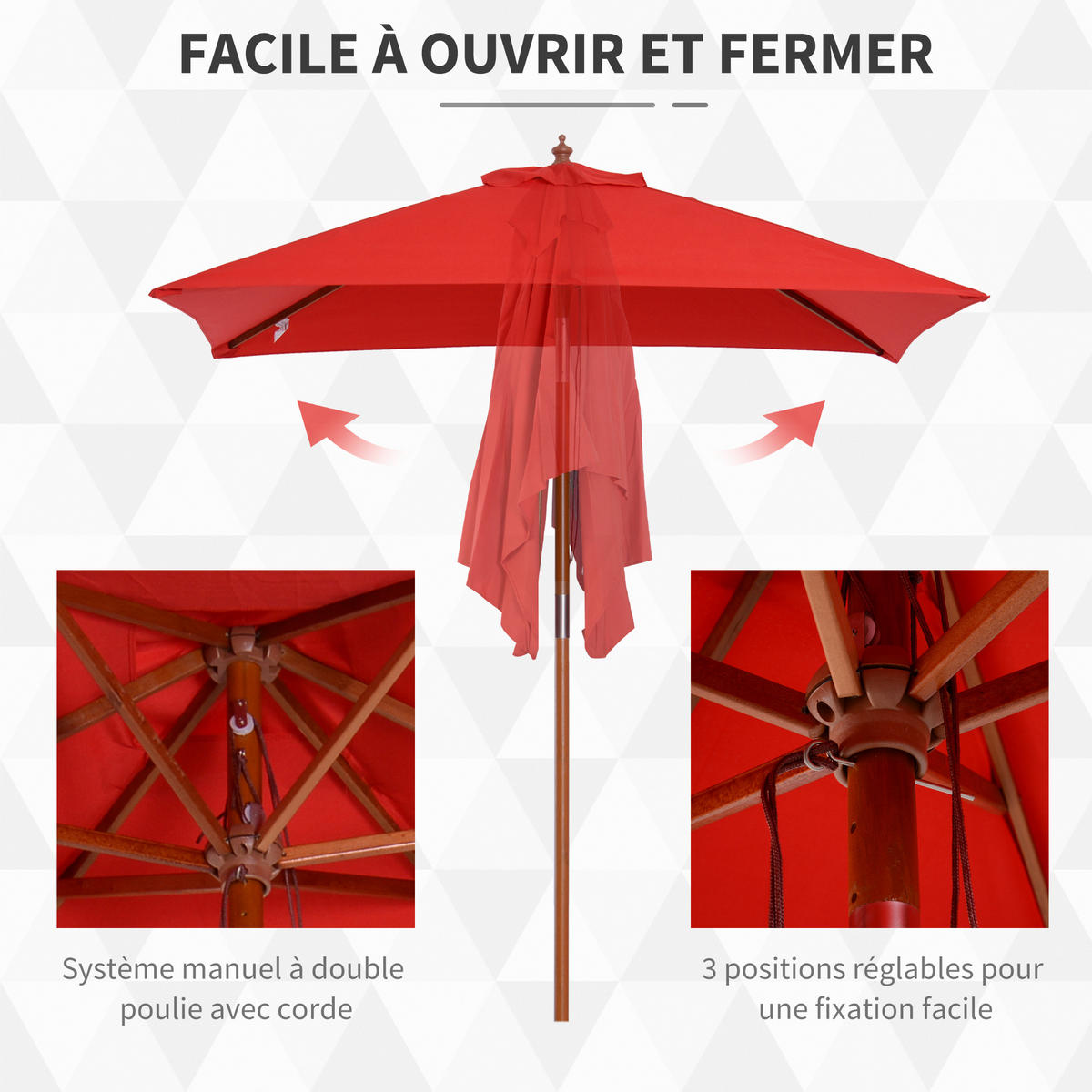 SONNENSCHIRM DE-11360 rechteckig, neigbar, Holz Rot - Rot, Holzwerkstoff (150/200cm) - ComfortXL