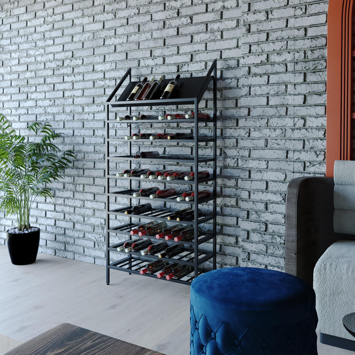 WEINREGAL für 130 Flaschen aus Metall, schwarz Napa - Schwarz, Metall (80/170/30cm) - Metalo Pro