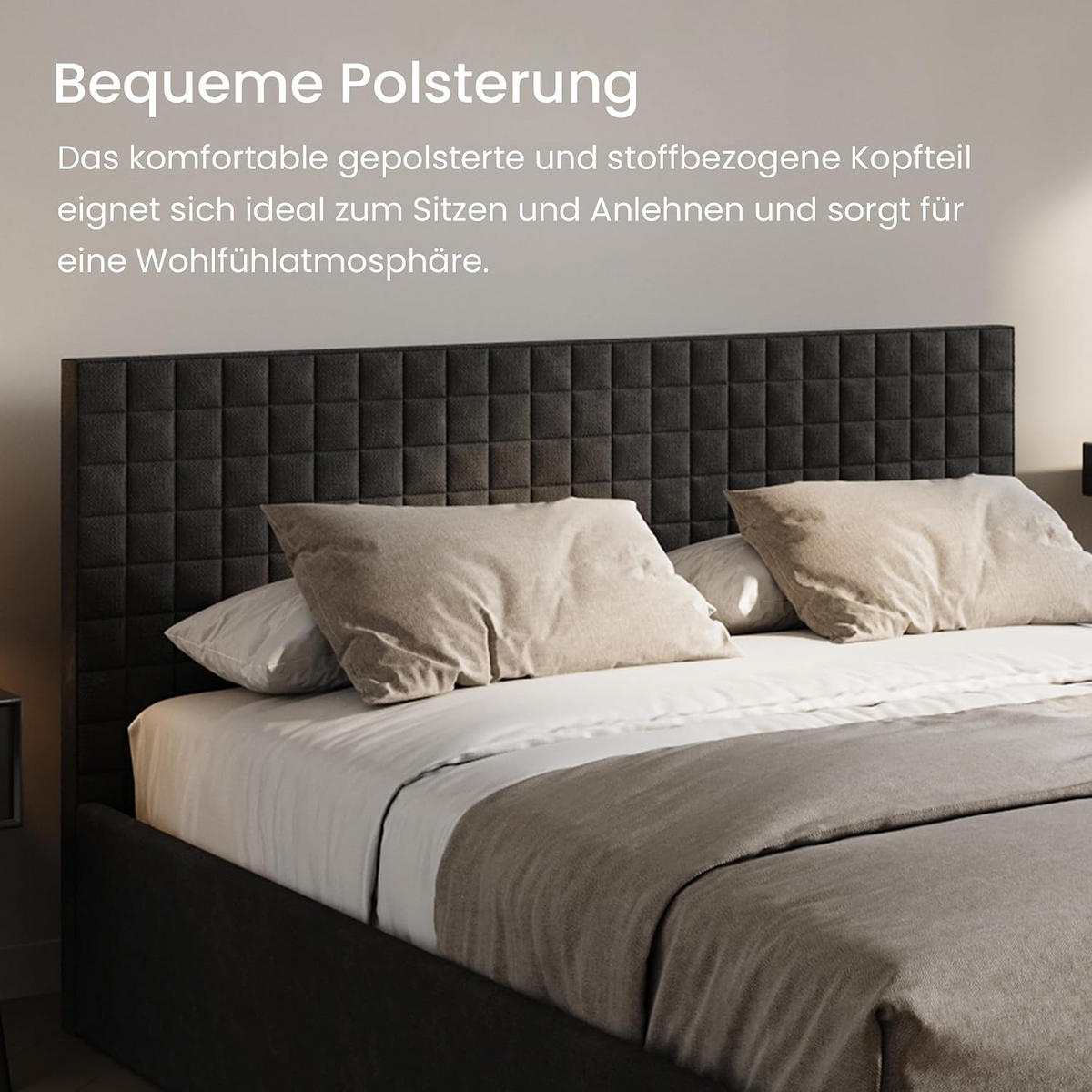 POLSTERBETT VARDO-Stoff 160x200 cm in Anthrazit - Anthrazit, Textil (160/200cm) - Home Collective