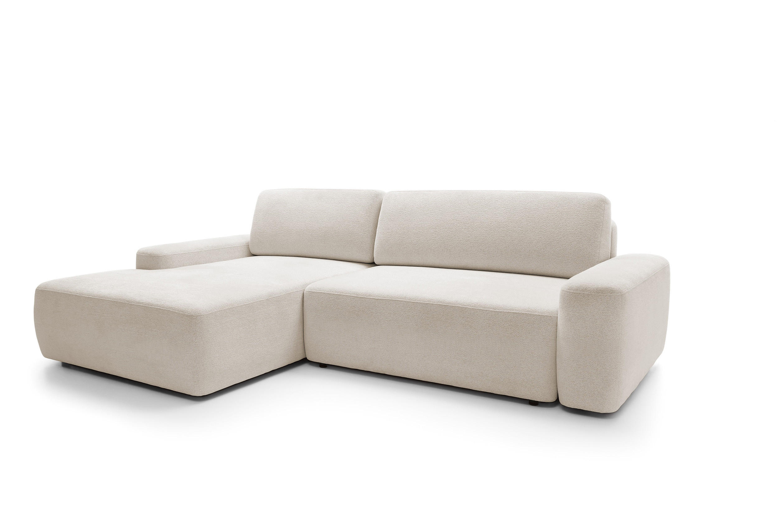 ECKSOFA BOULI 4-Sitzer Polstersofa Raven mit Schlaffunktion 130x210cm Bettzeugablage 264x162x82cm linksseitig Farbe: sand - Sandfarben, Holz/Textil (162/264cm) - DomoHome