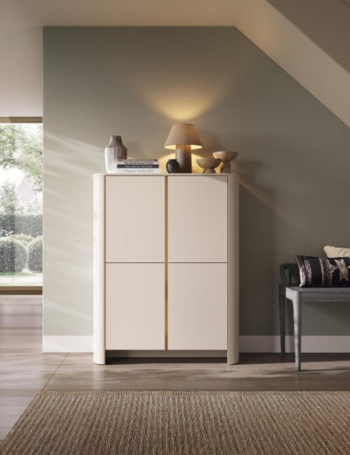 KOMMODE Kaschmir BALI Hoch Vier Türen Mit Geräumigen Regalen - Ecru, Holzwerkstoff (103/132/39cm) - Sepro Meble