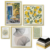 WANDBILDER 5er Set - 50x50 cm & 20x30 cm & 40x60 cm Goldrahmen - Zitronenkräuter und -blätter - Goldfarben, Kunststoff (40/60cm) - ArtPrintCave