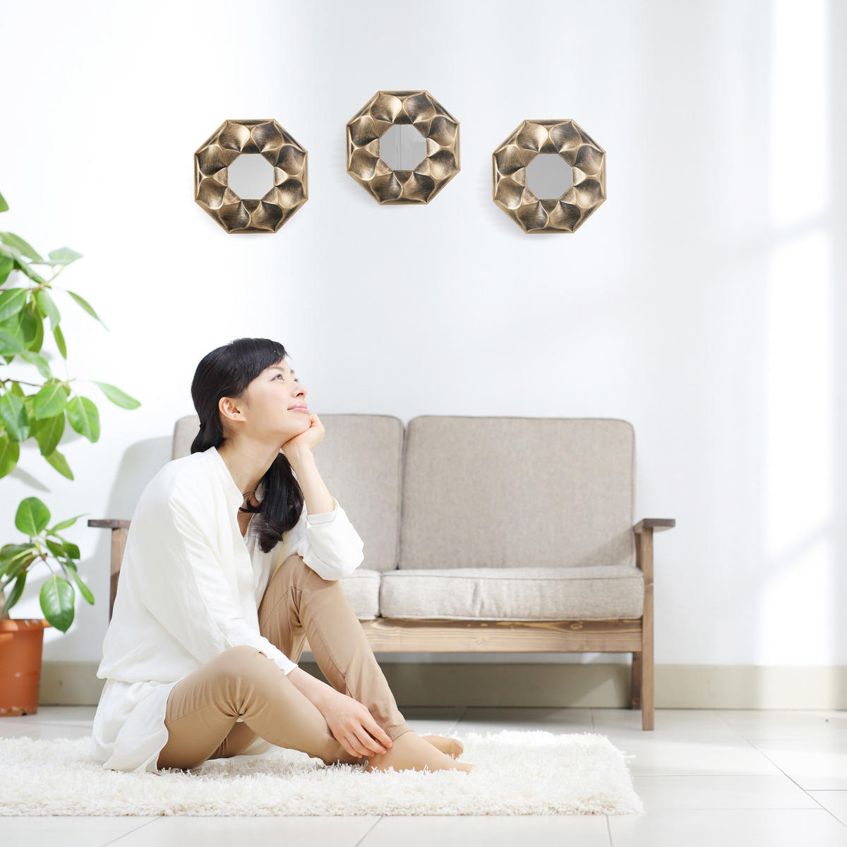 3XZRKADLÁ - zlatá, plast/sklo (25/25/2cm) - Relaxdays