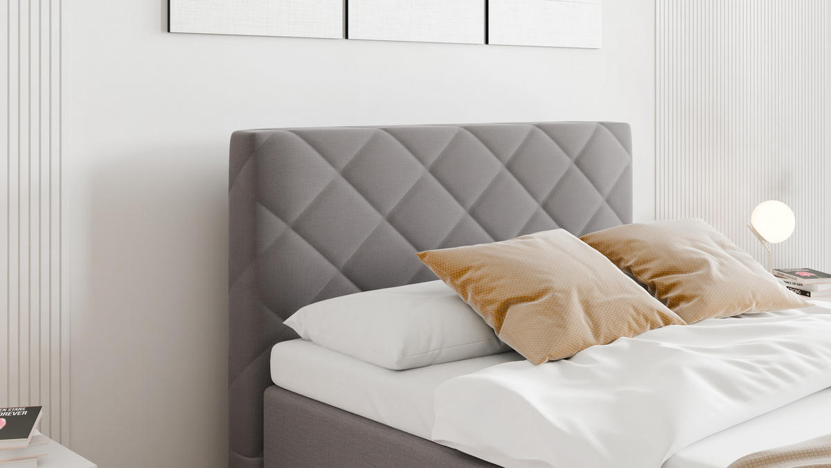BOXBETT Diamaro 120x200 cm mit Bettkasten und Topper - Dunkelgrau - Grau, Holz (120/215cm) - Panda Möbel