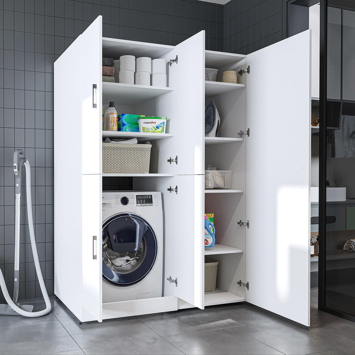 WASCHMASCHINENSCHRANK DORA-II 130cm Breit, 186cm Hoch - Weiß, Holzwerkstoff (130/186/73.8cm)