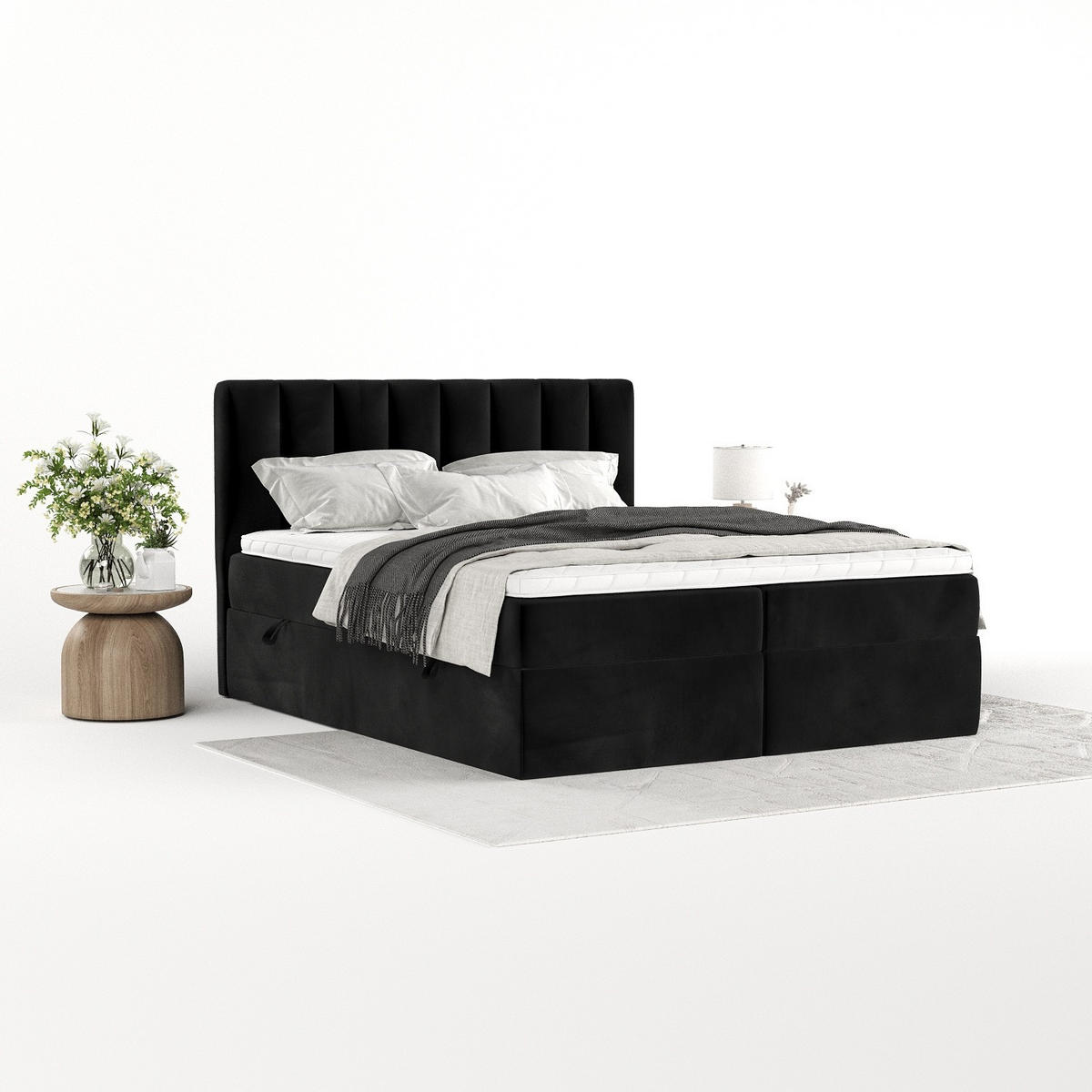 BOXBETT Bari 160/200 cm Schwarz im Kronos Stoff - Schwarz, Holz/Holzwerkstoff (160/200cm) - AltaBeds