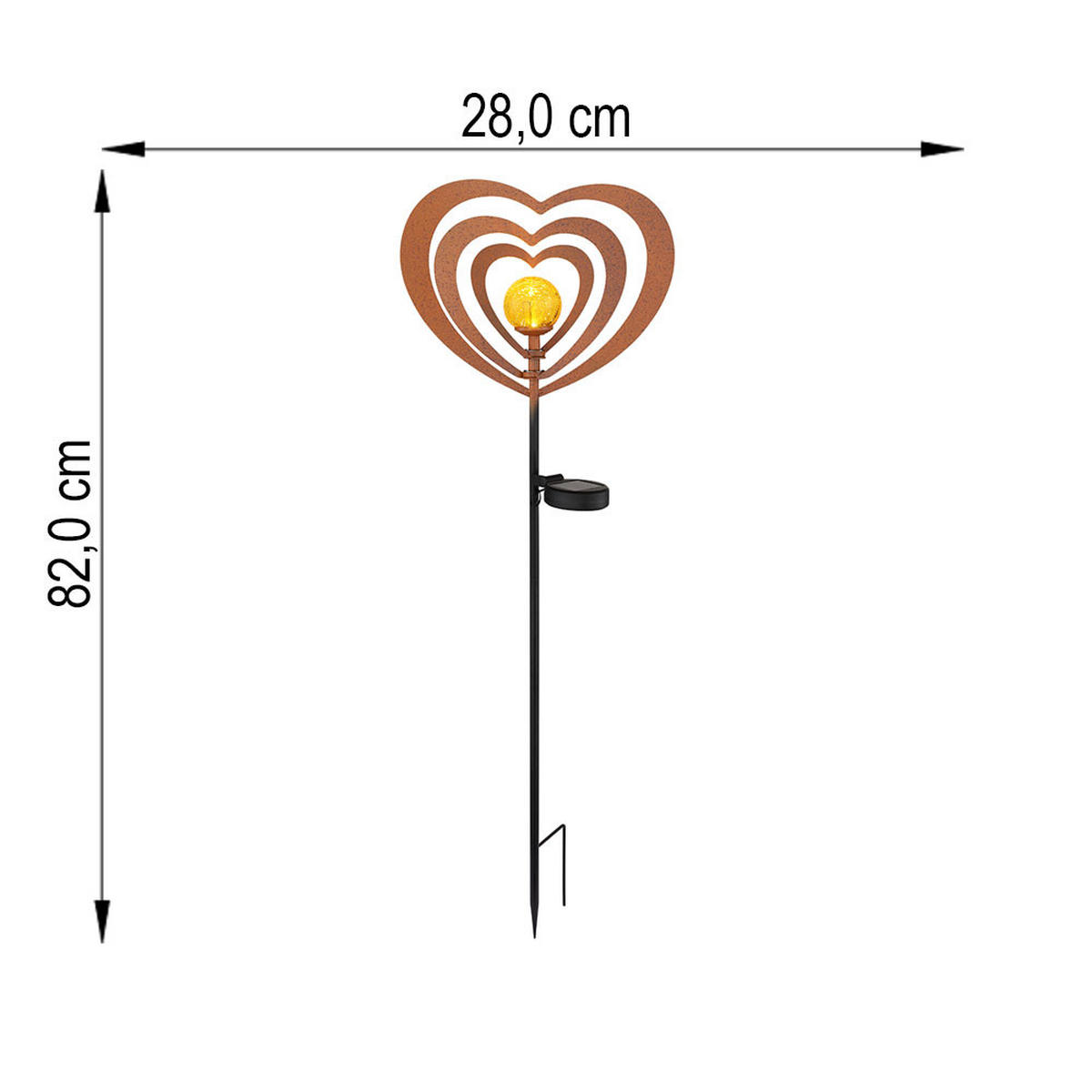 SOLARLEUCHTE LED Metall rostfarben Glaskugel matt - Schwarz, Glas (28/6/82cm) - Globo Lighting