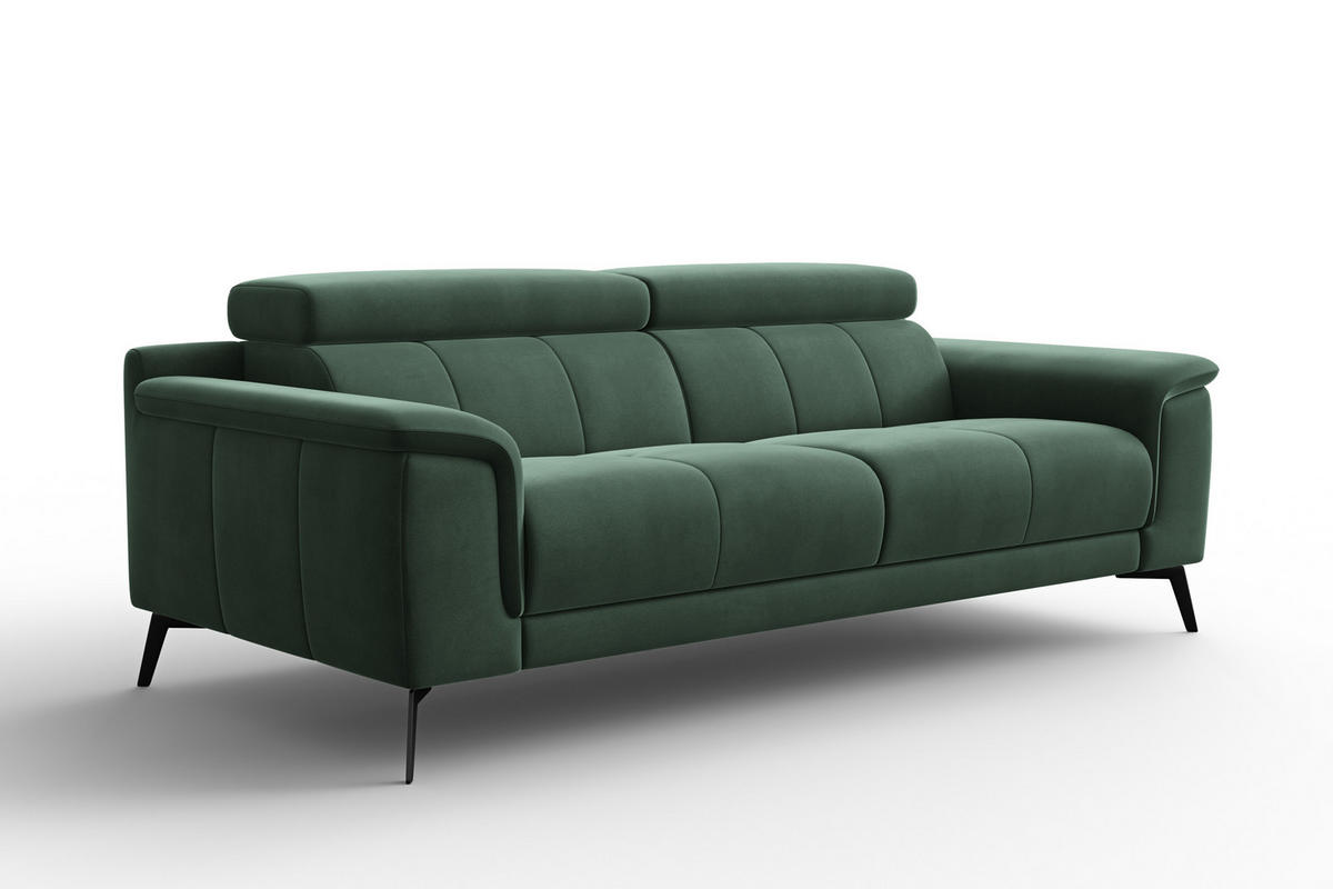 SOFA FIERO 3-Sitzer, Grüner Veloursstoff - Schwarz/Grün, Holz/Textil (212/82/103cm) - Courtois Laville