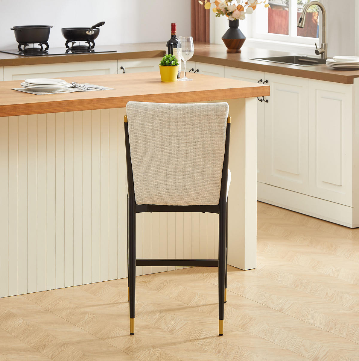 BARHOCKER 2er-Set Thekenhöhe skandinavisch Stoff Beige - Beige, Metall (49/102/59cm) - Meubliv