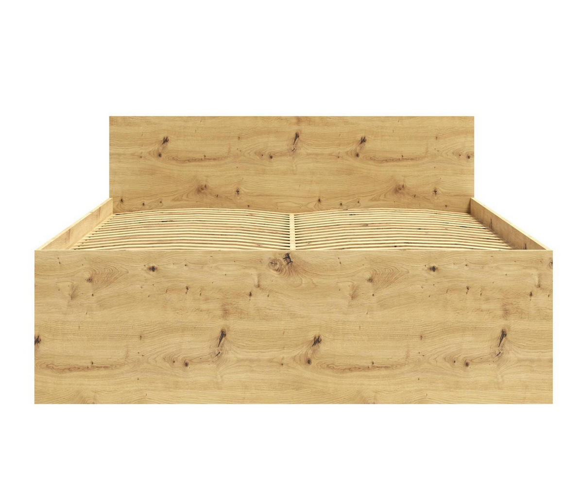 BETT Maxivo Artisan Eiche, mit hohem Kopfteil und Holzrahmen, Bettzeugbehälter - Eiche Artisan, Holzwerkstoff (160/200cm) - Bettso