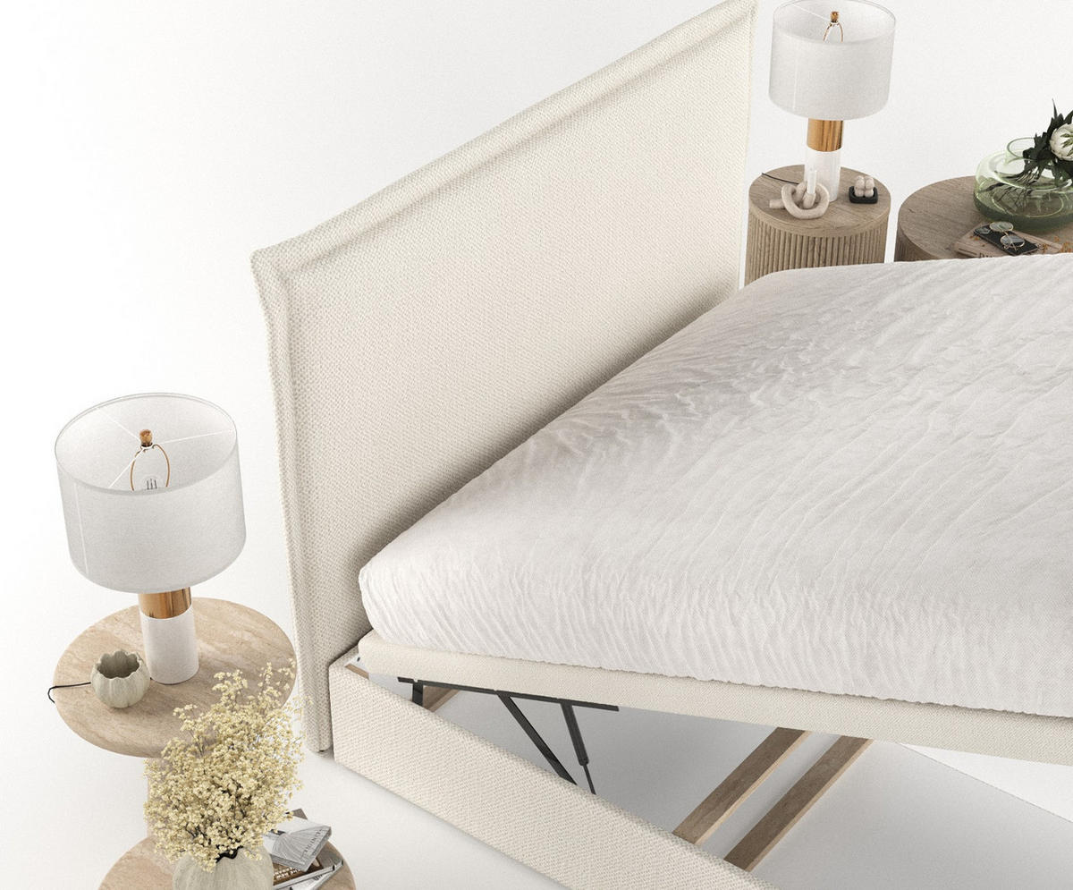 POLSTERBETT Eliot mit Stauraum 120/200 cm Hellbeige im Alta Stoff - Sandfarben/Schwarz, Holz/Holzwerkstoff (120/200cm) - AltaBeds