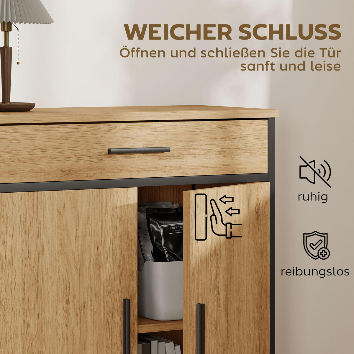 BADEZIMMERSCHRANK mit Schublade Soft-Close-Tür Eiche 60 x 30 x 80 cm - Eichefarben, Holzwerkstoff (30/80/60cm) - HOMCOM