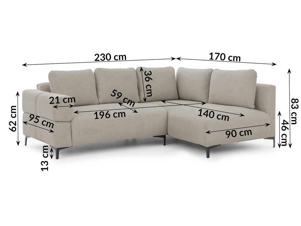 ECKSOFA inkl. Hocker Cardea mit Schlaffunktion in Bubble-Optik aus weichem Taupe Strukturstoff und hohem Sitzkomfort - Ottomane rechts - Taupe/Schwarz, Holz/Textil (230/170cm) - S-Style Möbel