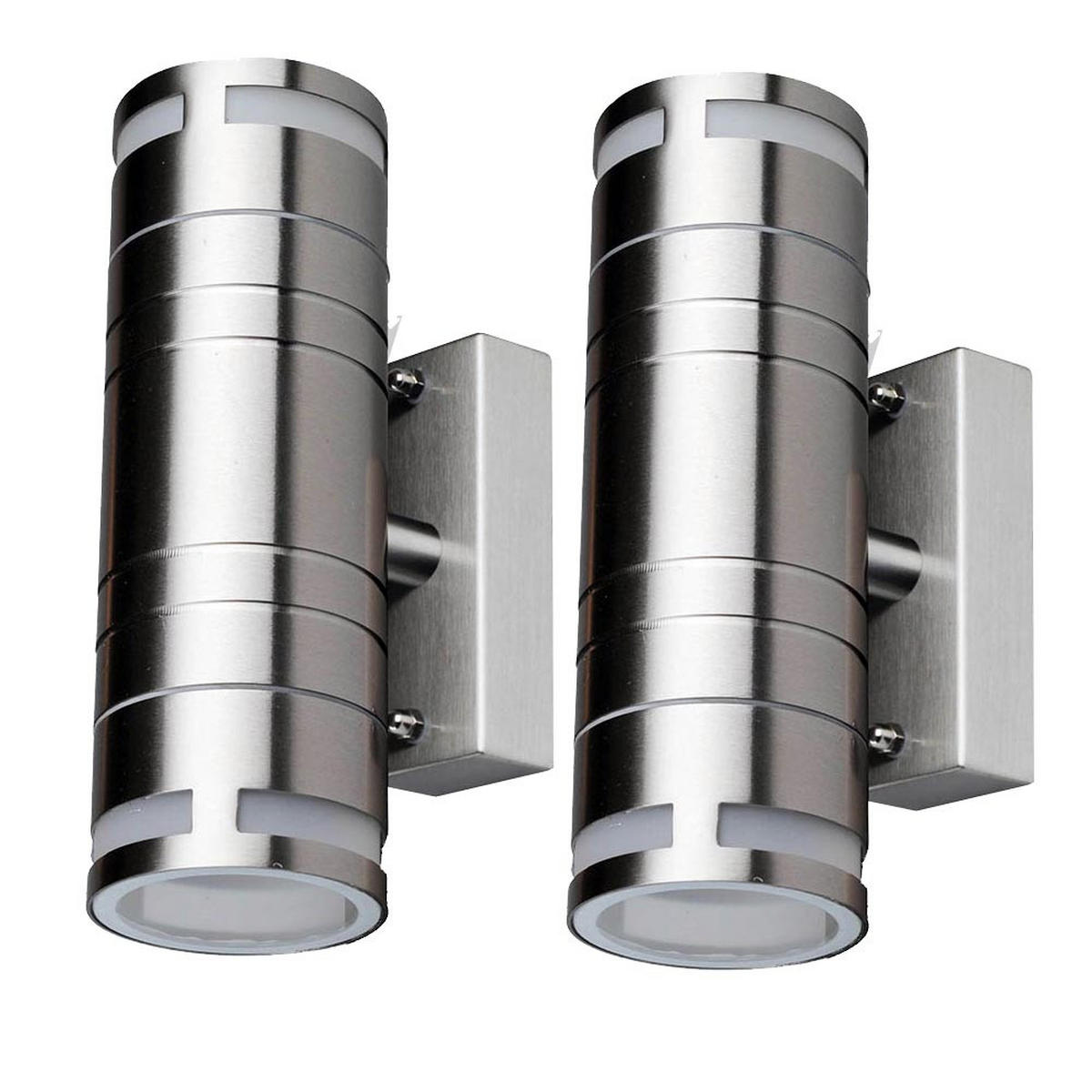 AUSSEN-WANDLAMPE Edelstahl Silber 2er Set - Silberfarben, Glas (6/17.8/11cm)