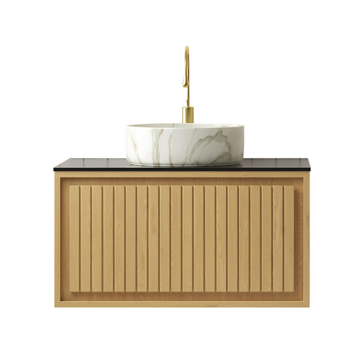 WASCHTISCHUNTERSCHRANK hängend mit Schublade Keramik und Sinterstein Golden Oak - Eichefarben, Holzwerkstoff (48/53.1/76cm) - Beauniv