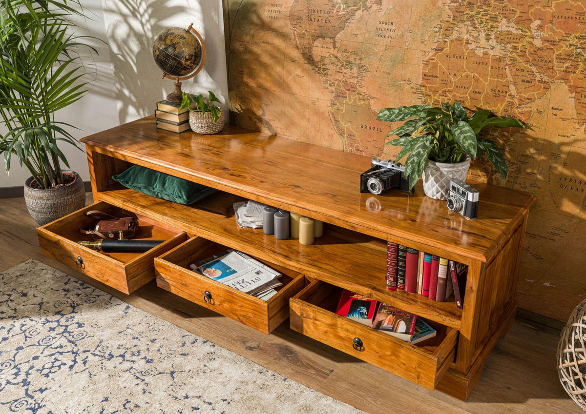 LOWBOARD Akazie 175x50x53 honig lackiert OXFORD #0439 - Braun, Holz (175/53/50cm) - Massivmoebel24