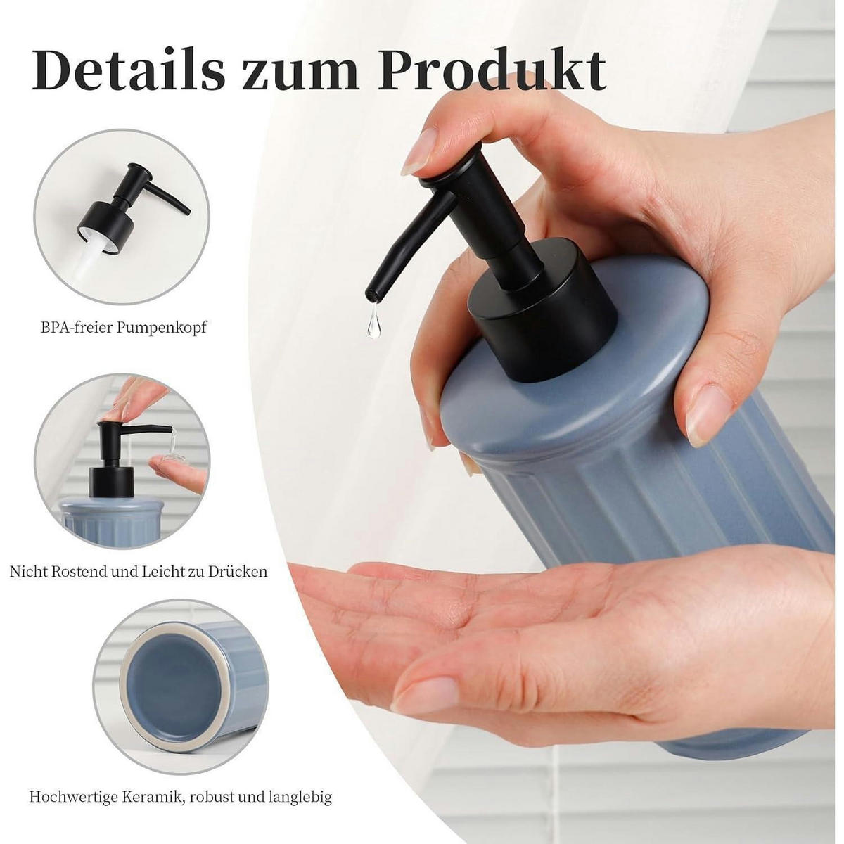 SEIFENSPENDER Keramik Blau 350ml - Blau, Keramik (9/14.3/9cm)