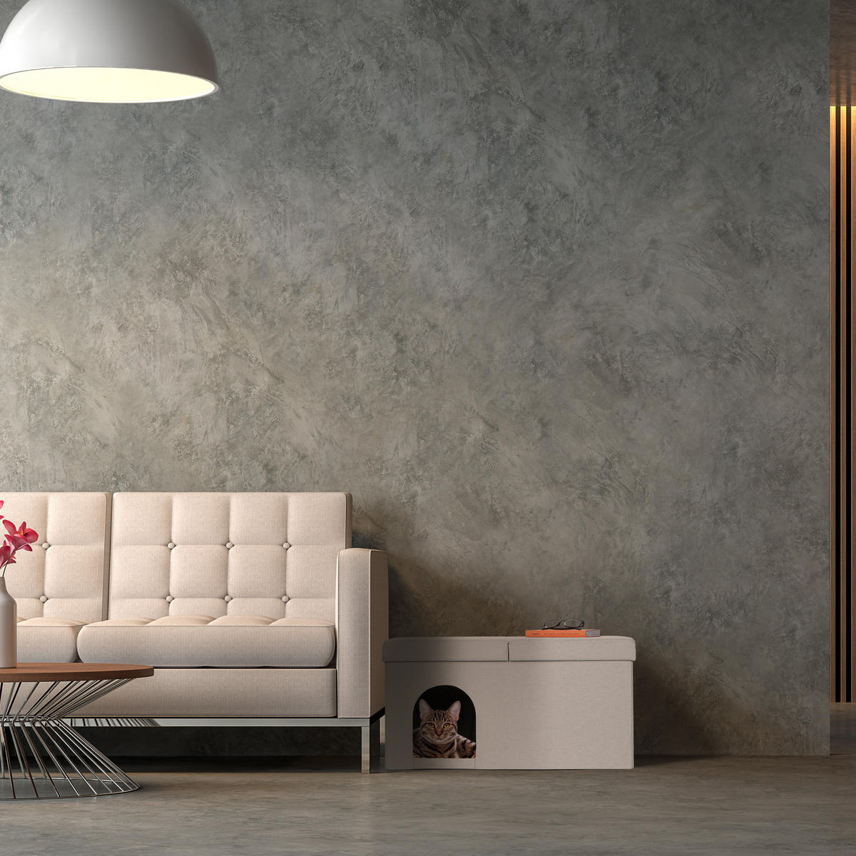 KATZENHÖHLE - Beige, Holzwerkstoff/Textil (74.5/38.5/37cm) - Relaxdays