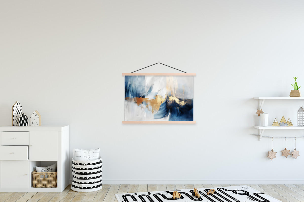 POSTER Gold - Blau - Aquarell - Kunst - Modern 90x60 cm - Hellblau, Textil (90/60/0.15cm) - MuchoWow