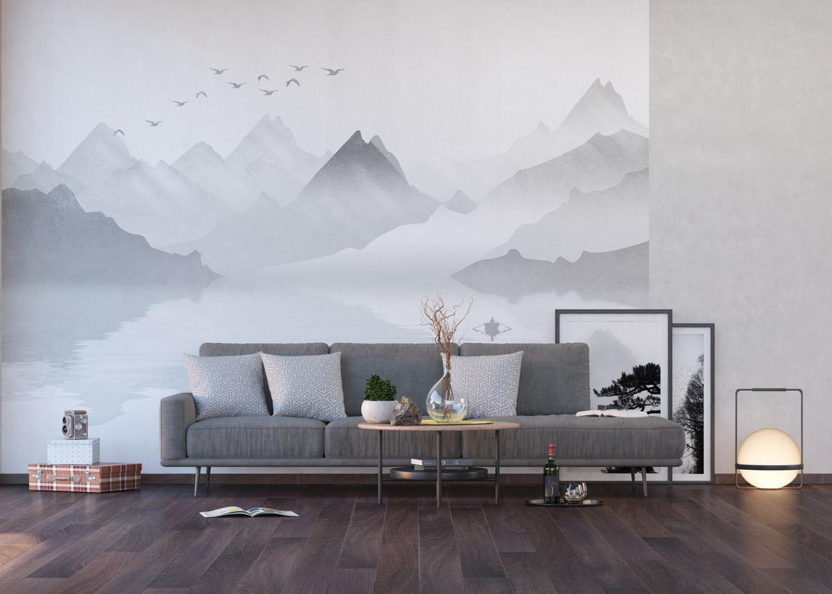 FOTOTAPETE Berglandschaft 375 x 270 cm - Schwarz, Papier (375/270cm) - Sanders & Sanders
