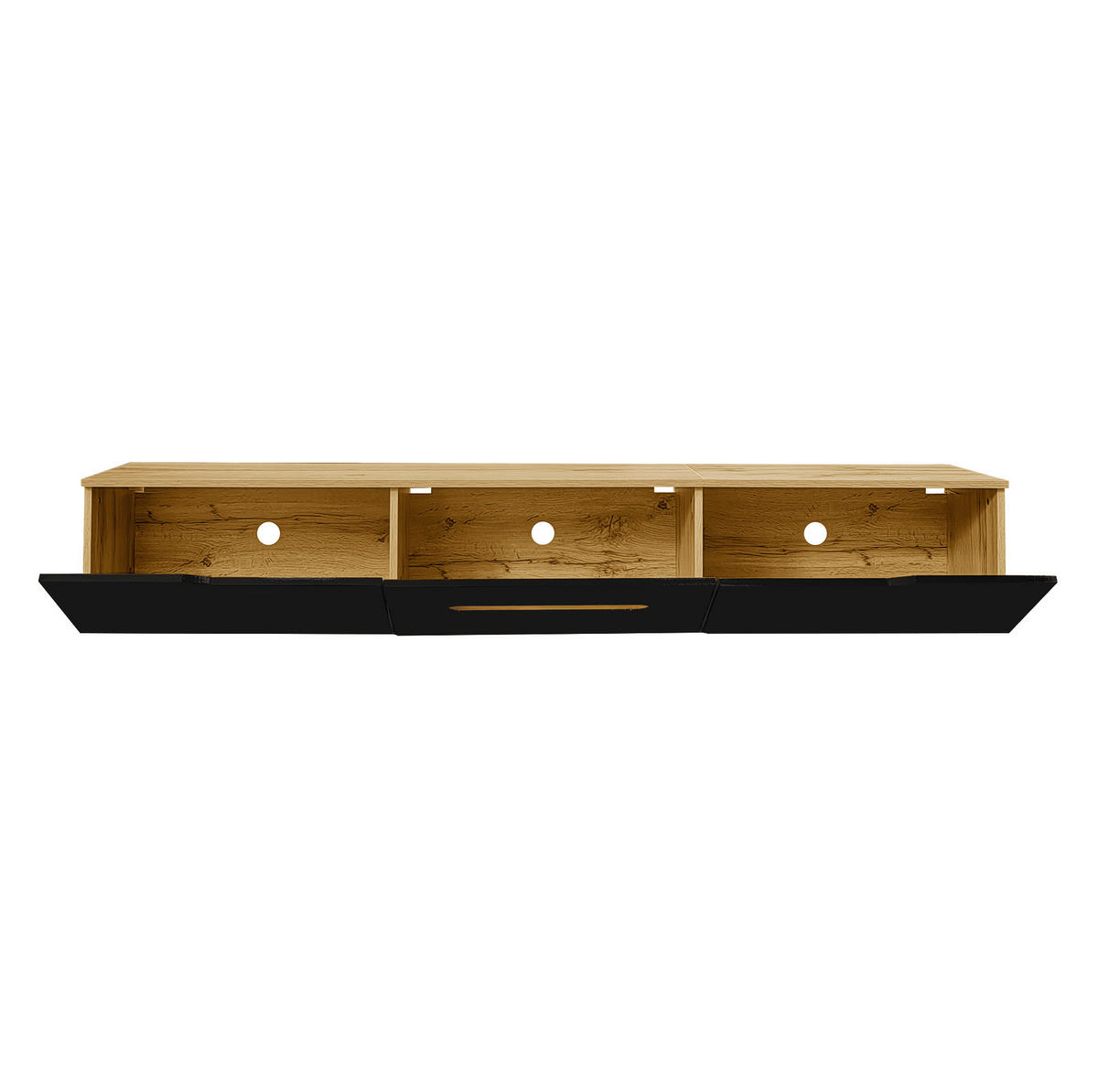 TV skříňka, 180/35/30 cm, MDF a dřevotříska, černá/dekor dřeva, LED - černá, kompozitní dřevo (180/30/35cm) - BEAOK