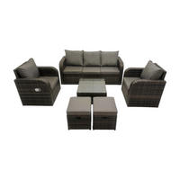 GARTENMÖBELGARNITUR mit KISSEN Polyrattan Dunkelgrau 7-Sitzer - Dunkelgrau/Grau, Glas/Kunststoff - Fimous