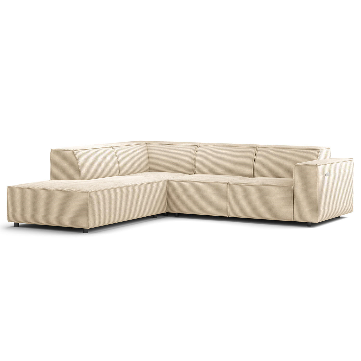 ECKSOFA mit Ottomane - Beige/Schwarz, Kunststoff/Textil (260/234cm) - home24