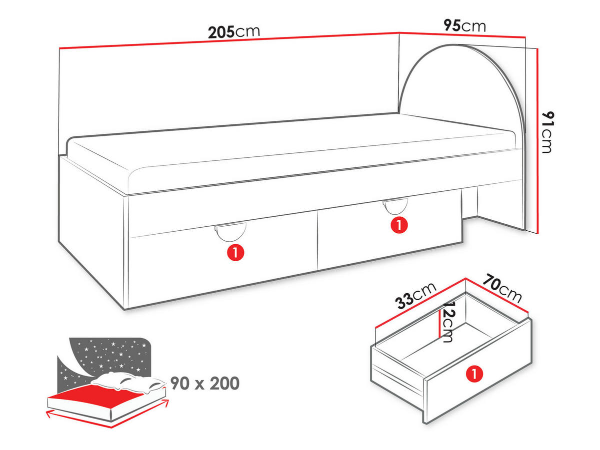 JUGENDBETT Lexi 13 L / P - Eichefarben/Rosa, Holzwerkstoff/Kunststoff (90/200cm) - MIRJAN24