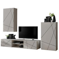 WOHNWAND Kaschmir, schwarz 260 cm, Schrankwand mit Streifendruck, Push-to-Open - Kaschmir/Schwarz, Holzwerkstoff/Kunststoff (260/180/45cm) - Furn.Design