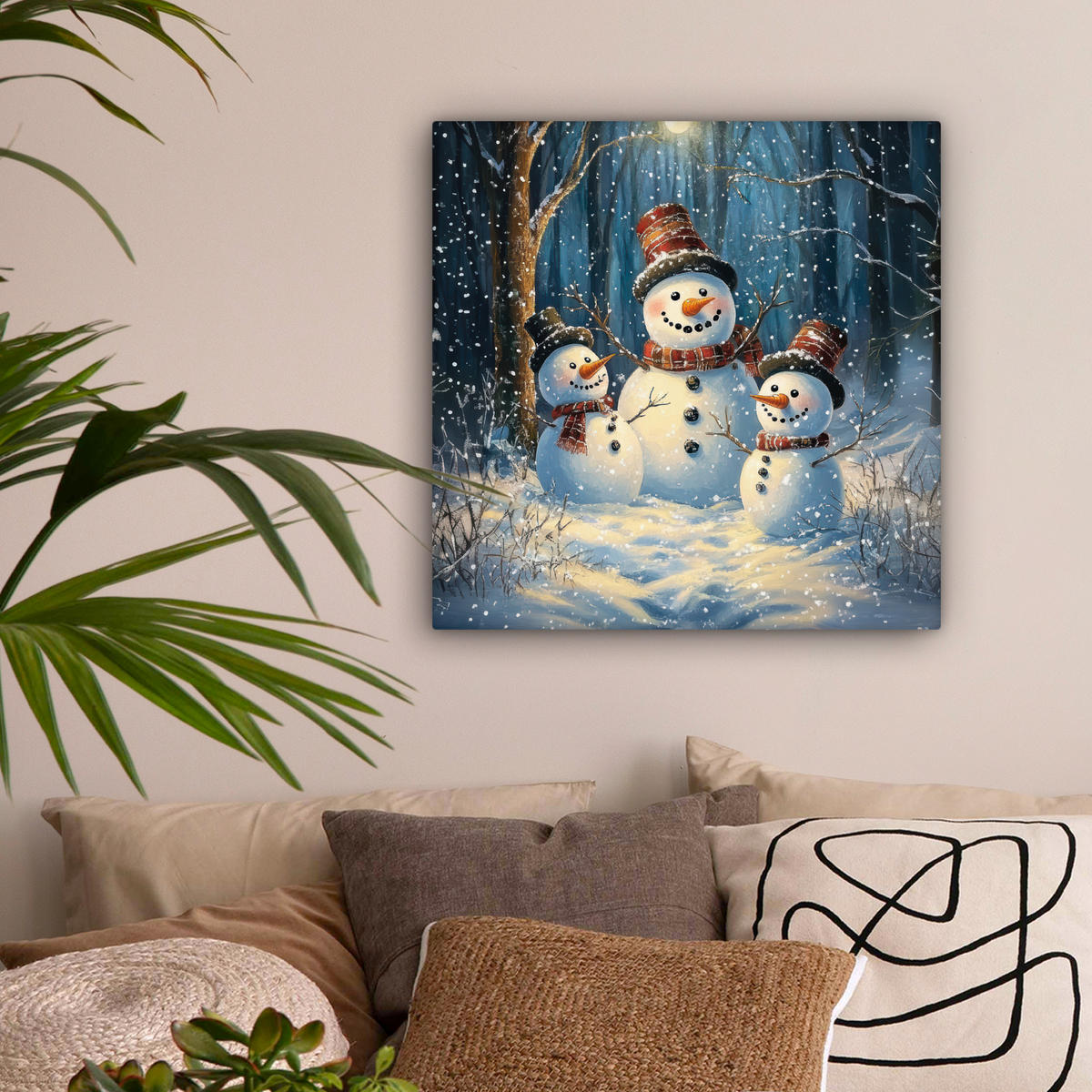 LEINWANDBILD Schneemann - Schnee - Winter - Wald 50x50 cm - Hellblau, Textil (50/50cm) - MuchoWow