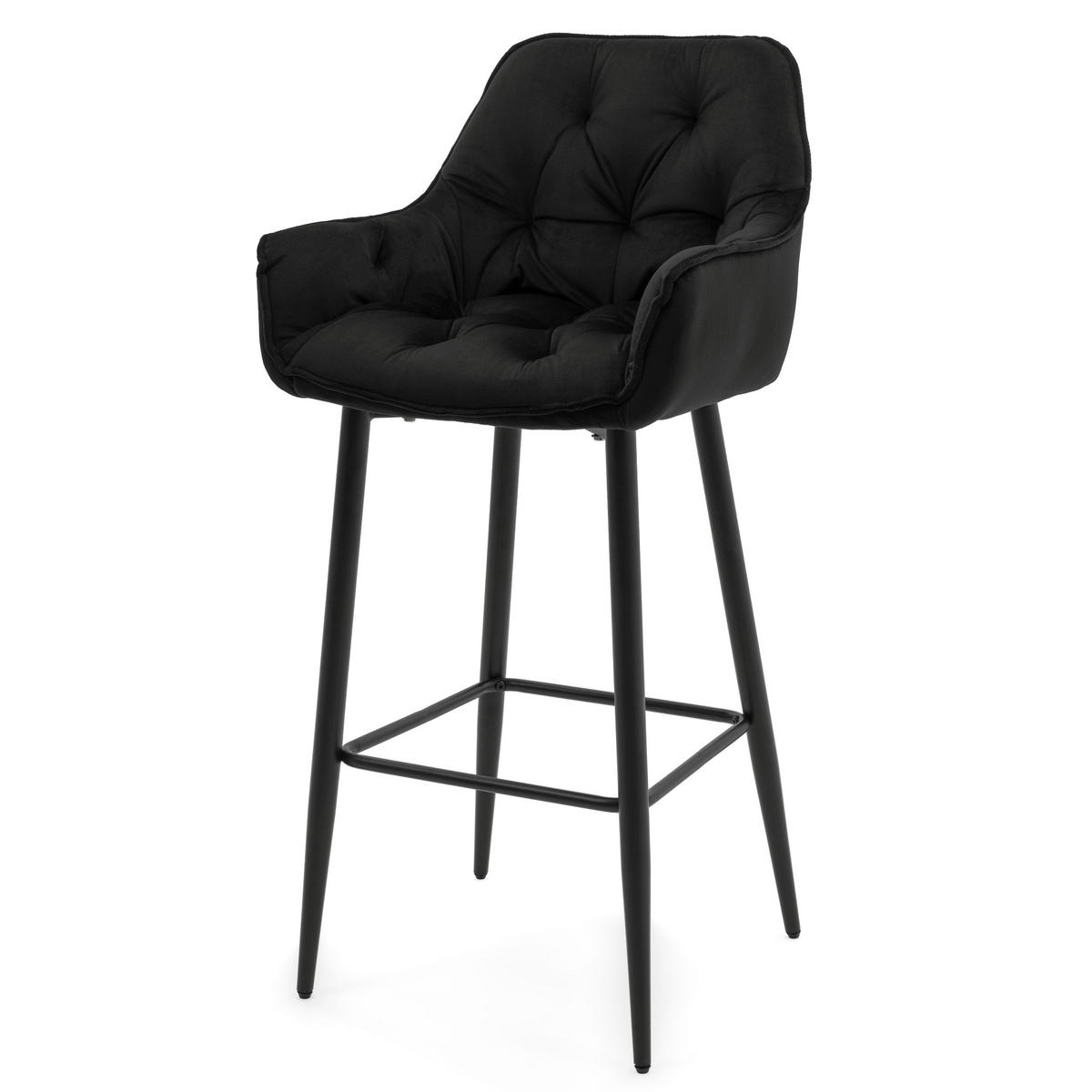 BARHOCKER SIENA gepolstert mit Steppung - schwarz - Samt Velours - Schwarz, Metall (53/97/52cm) - NEW HOME