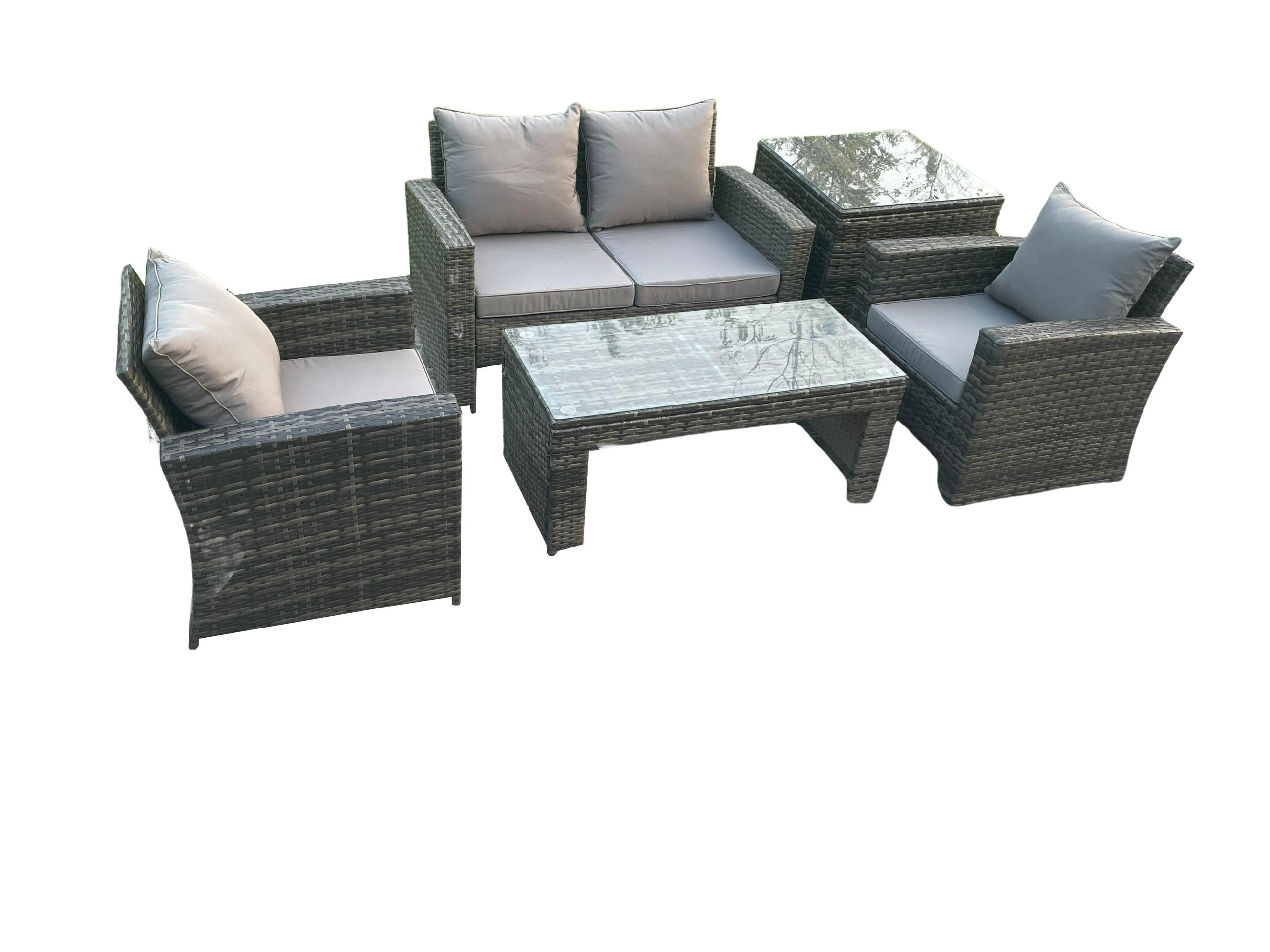 GARTENGARNITUR Polyrattan 4-Sitzer - Dunkelgrau, Metall - Fimous