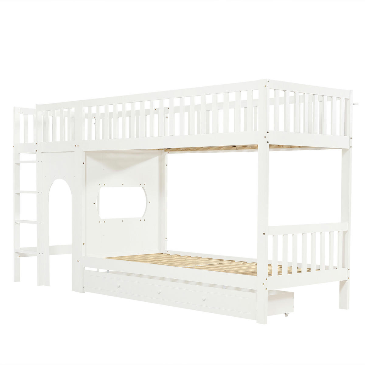 ETAGENBETT Kinder 90x200 cm Weiß/Natur mit 4-stufiger Leiter - Weiß, Holz (90/200cm) - Meubliv