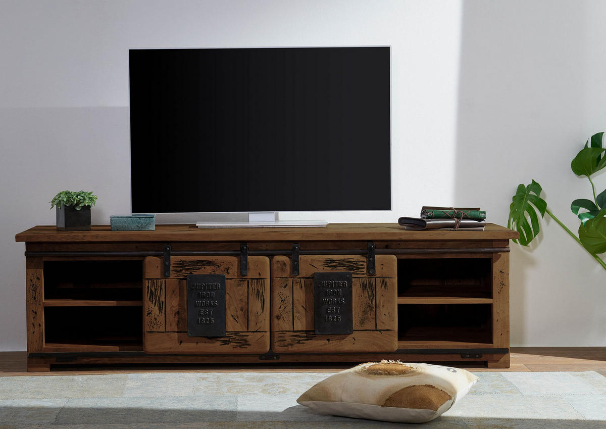 TV-BOARD Mango 180x55x50 braun lackiert RAILWAY #446 - Braun, Holz (180/50/55cm) - Massivmoebel24
