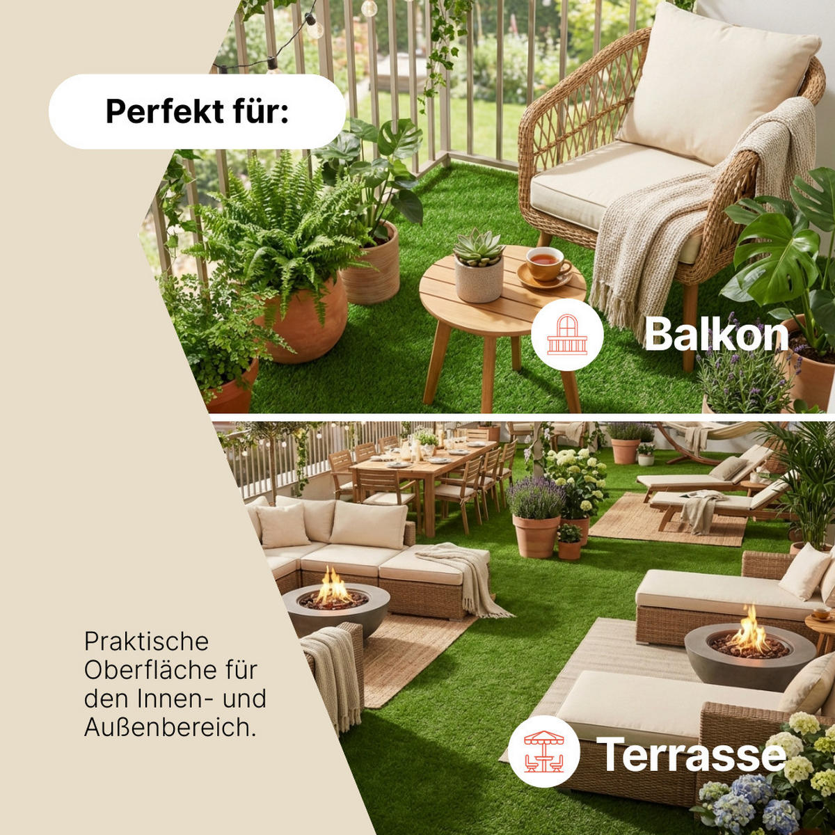 KUNSTRASEN Natural 20 mm – UV-beständig & wetterfest, ideal für Balkon, Terrasse & Garten 200/300 cm - Grün, Textil (200/300cm) - Tapiso