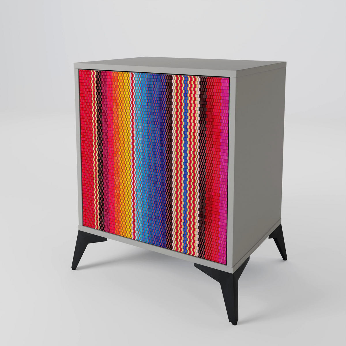 SIDEBOARD ETHNIC MEXICAN, Grau, 57,5x42x72,5 cm, Schwarze Metallfüße - Multicolor/Schwarz, Holzwerkstoff/Metall (57.5/72.5/42cm) - SpaceRebels